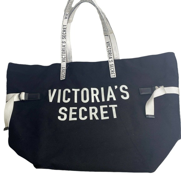 Victoria's Secret Bags Victorias Secret Tote Bag Black Canvas Beach